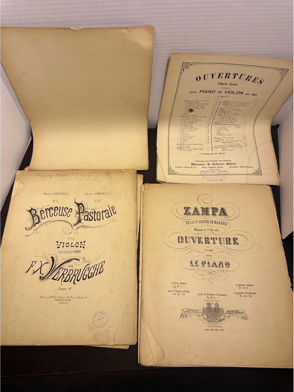 Antique 1890s Sheet Music Lot Verbrugge Zampa Schott Violin Piano 1899 Stamp